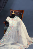 Organza saree in white with embroidered border