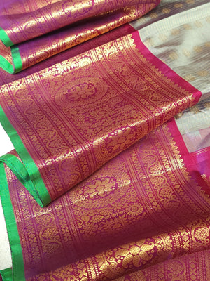 Light grey Gadwal Kanchi saree