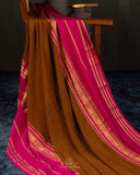 Mysore crepe silk saree in a lovely color combo of earthy brown and magenta