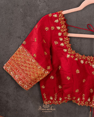 Stunning Gold & Red kanjeevaram saree with digital floral weave