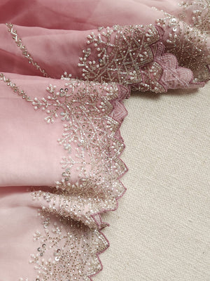 Shaded pink Georgette saree with work border