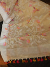 Gold Tissue muslin jamdaani saree with a pink blouse
