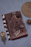 Earthy brown ajrak saree with swaroski stone work
