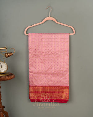 Light baby pink Kanchipattu saree with a contrast dark pink border
