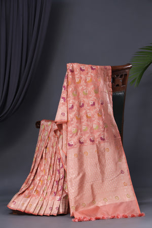 Beautiful Banarasi Silk Saree in peach and green combo