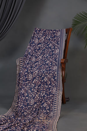 Mid night Blue Georgette saree with full sleeves blouse