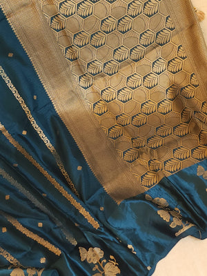LMashru crepe saree in dark teal blue with mono tone blouse