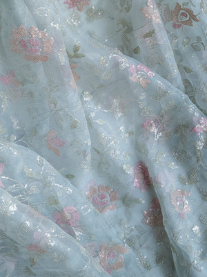 Light pastel blue pure organza saree with all over work