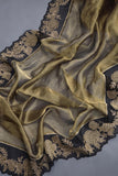 Banarasi tissue saree in stunning black and antique gold combo
