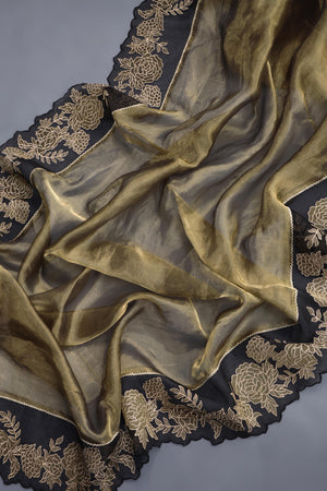Banarasi tissue saree in stunning black and antique gold combo