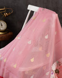 Pink Banarasi kora with a beautiful contrast red meenakari floral border