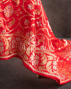 Red Banarasi Saree with gold and silver weaving