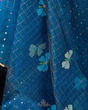 Muslin jamdaani saree in a beautiful peacock blue shade
