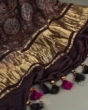 Pink Bandini gharchola saree with ajrak border and blouse