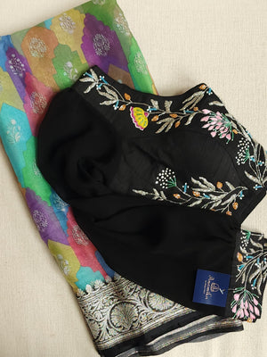 Banarasi Chiffon saree in black with rangkart pattern