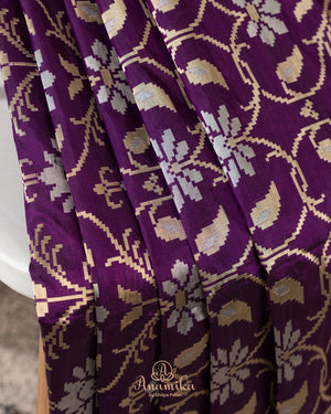 Purple Banarasi Saree with gold and silver weaving