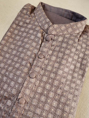 Grey heavy thread embroidered kurta