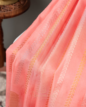 Peach Gadwal saree with peacock motifs