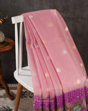 Mauve Pink Banarasi kora with a beautiful contrast purple meenakari floral border