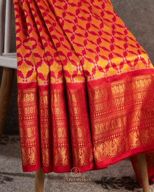 Orange Twill Silk Saree with a beautiful kanchi border