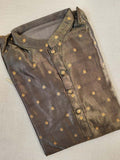 A tissue silk kurta in dark cement grey with Zari woven buttas
