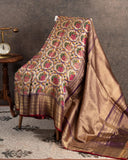 Light brown twill Patola saree with a contrast lavender border