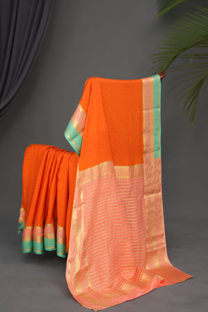 Pure mysore crepe silk saree in a beautiful shade of orange