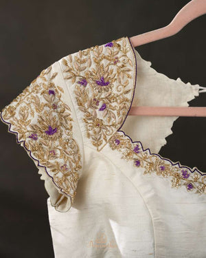 Elegant hand embroidered off white blouse