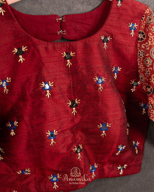 Beautiful blue and black Bandini gaji silk saree with ajrak border and blouse