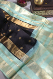 Kanjeevaram in black and sea green combination