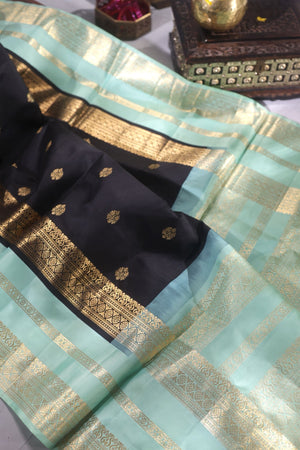 Kanjeevaram in black and sea green combination