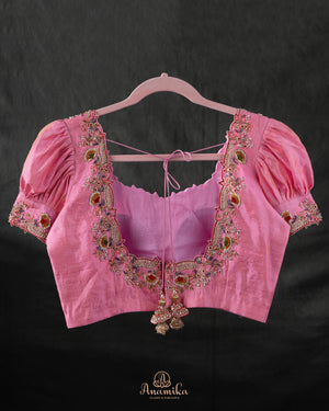 Blush pink Designer Blouse with puffed sleeves