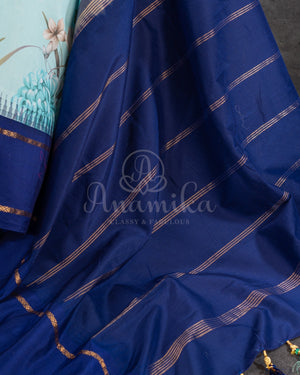 Floral kanchi soft silk saree in lovely hues of blue