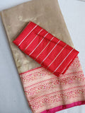 Gold Tissue Banarasi saree with a red border