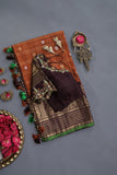 Rich kanjeevaram saree in rust orange and brown border