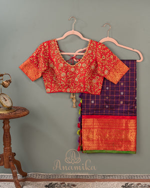 Purple & Red combo Gadwal Pattu saree