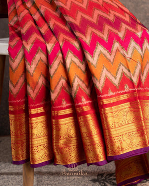 Beautiful Twill Silk Saree in orange and kanchi border