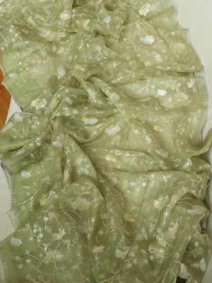 Light pastel green pure organza saree with all over work