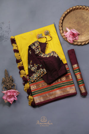 Gadwal Pattu saree in yellow and brown