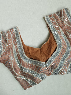 Copper Brown tissue saree with all over sequins embroidery