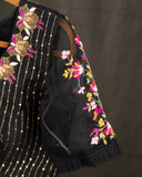 Muslin jamdaani saree in black with all over floral weave