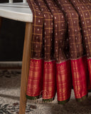 Brown kanjeevaram saree with a contrast dark pink border and Patola blouse