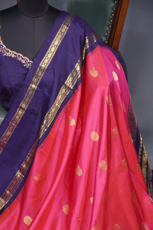 Kanjeevaram silk saree in a lovely rani pink shade