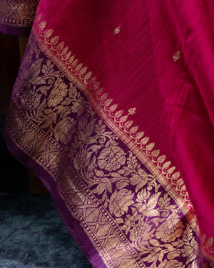 Rawsilk saree in magenta with plum border