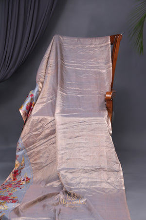 Pastel Blue Bloom Tissue Silk Saree