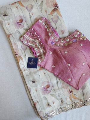 Handloom tusser saree with all over floral prints