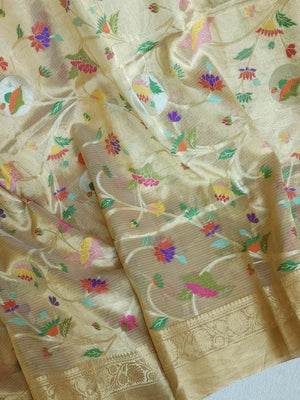 Banarasi Tissue saree in gold with all over floral motifs