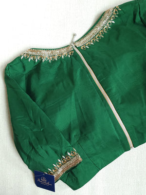 Jacket pattern blouse in dark green with ties at the back