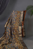 Kalamkari printed organza saree in dark grey