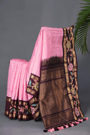 Timeless Gadwal saree with floral appliqué work